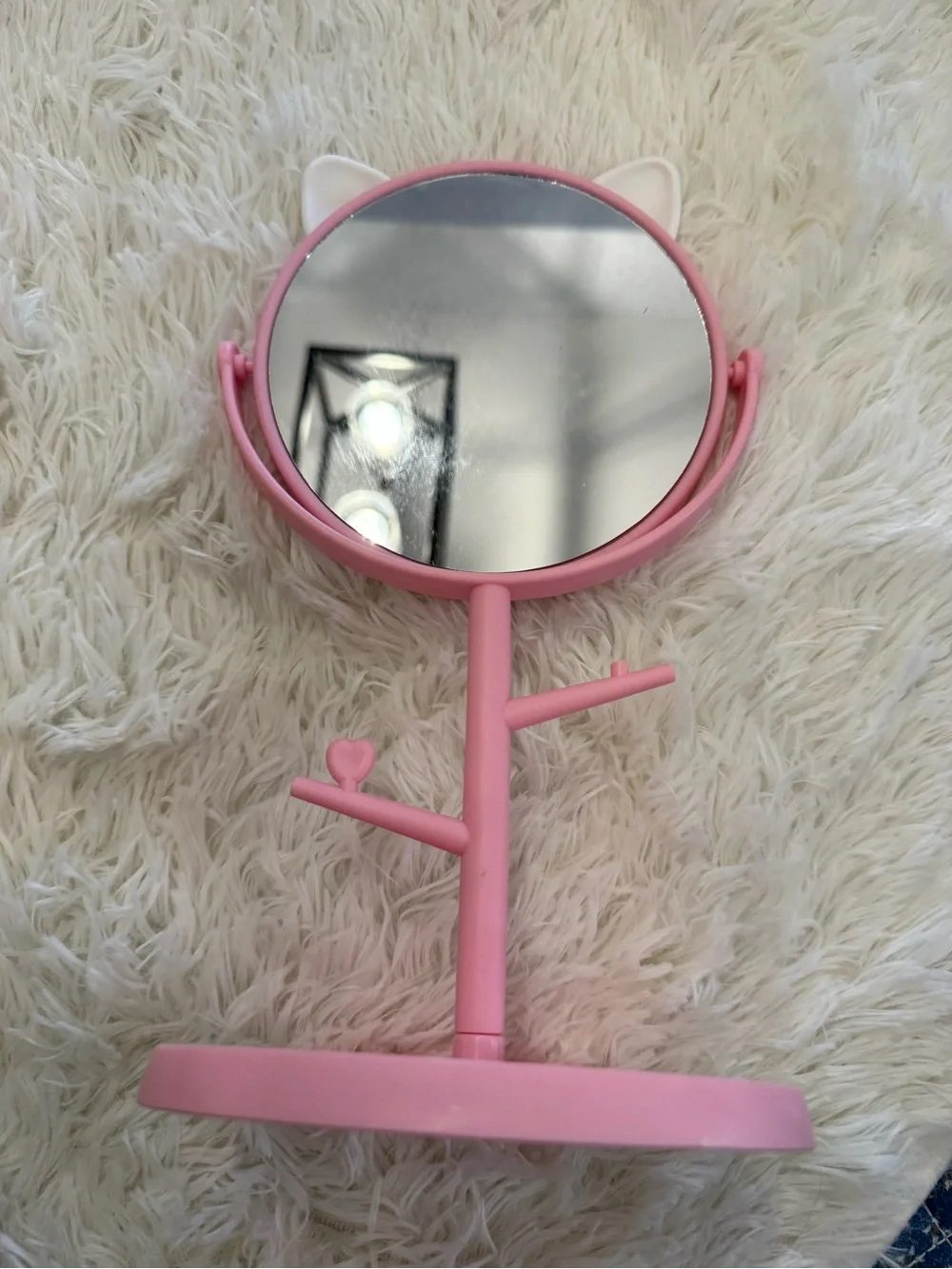 Pink Cat Ear Vanity standing Mirror with holding jewelry